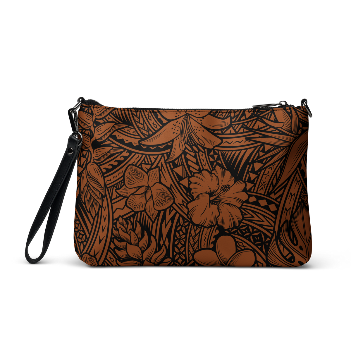 Ce sac à main, aux motifs samoans et avec les fleurs tropicales,  est parfait pour vos soirées. Avec son look unique et sa pratique bandoulière, vous pourrez l'emporter partout avec style et facilité.